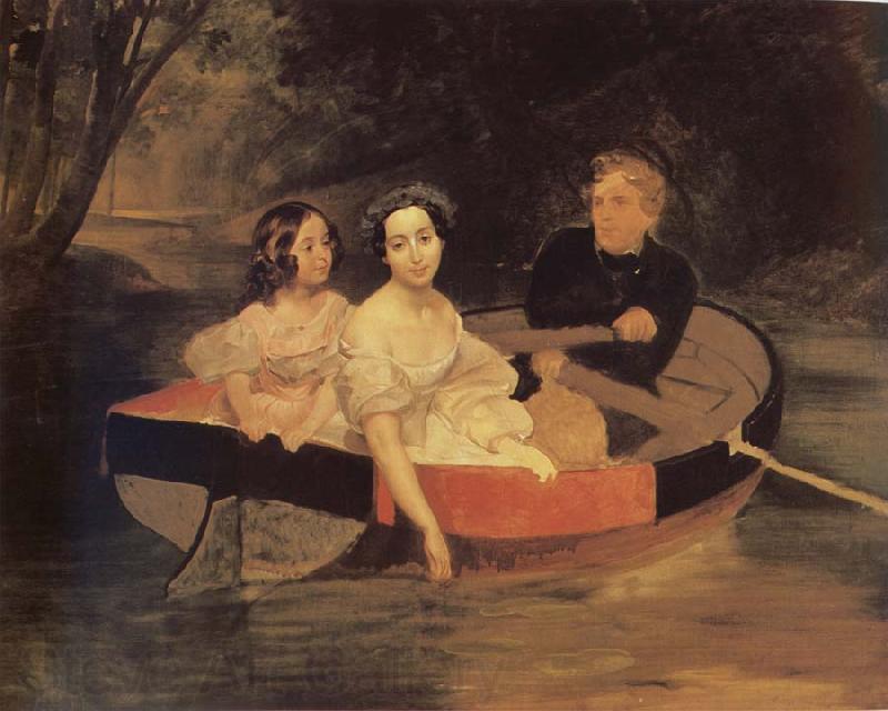 Karl Briullov Portrait of the artistand Baroness yekaterina meller-Zakomelskaya with her daughter in a boat Spain oil painting art
